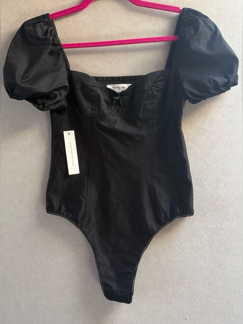 Lani the Label Black Puff-Sleeve One-Piece Bodysuit NWT